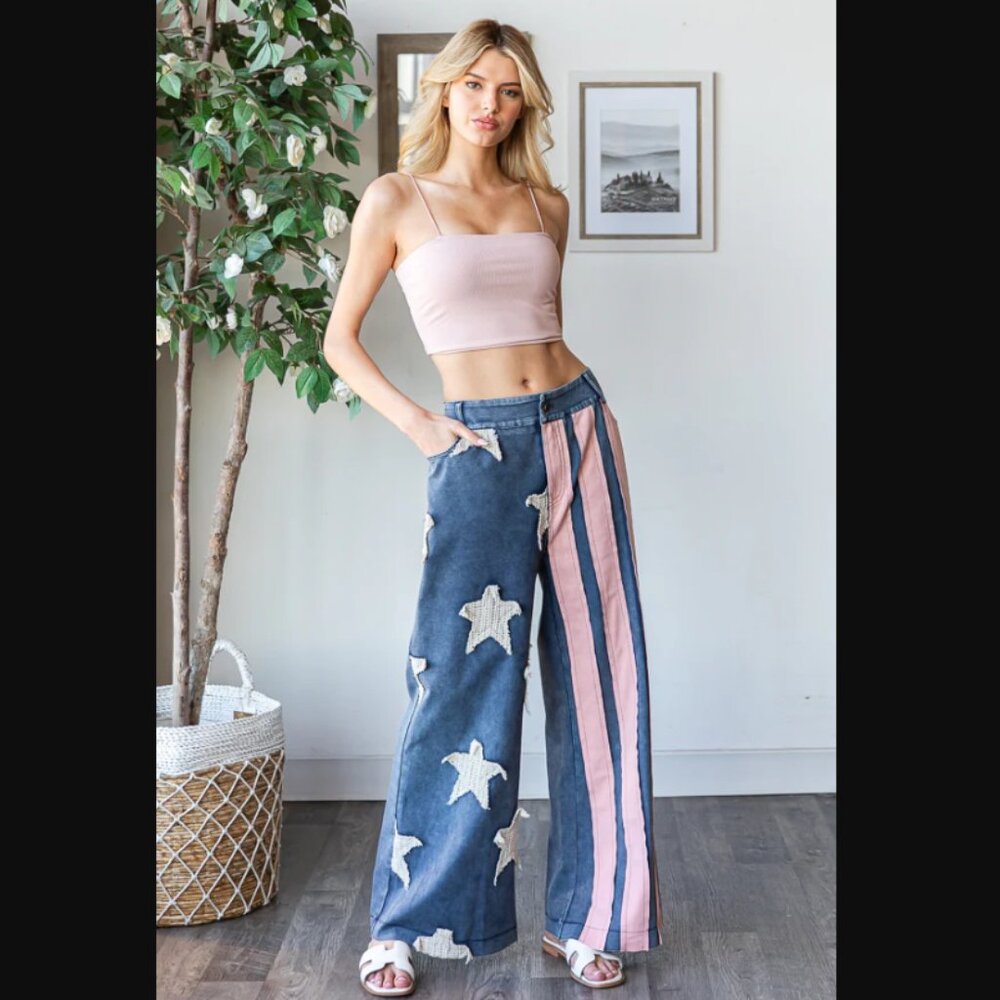 Oli & Hali Blue and Pink Flare Jeans